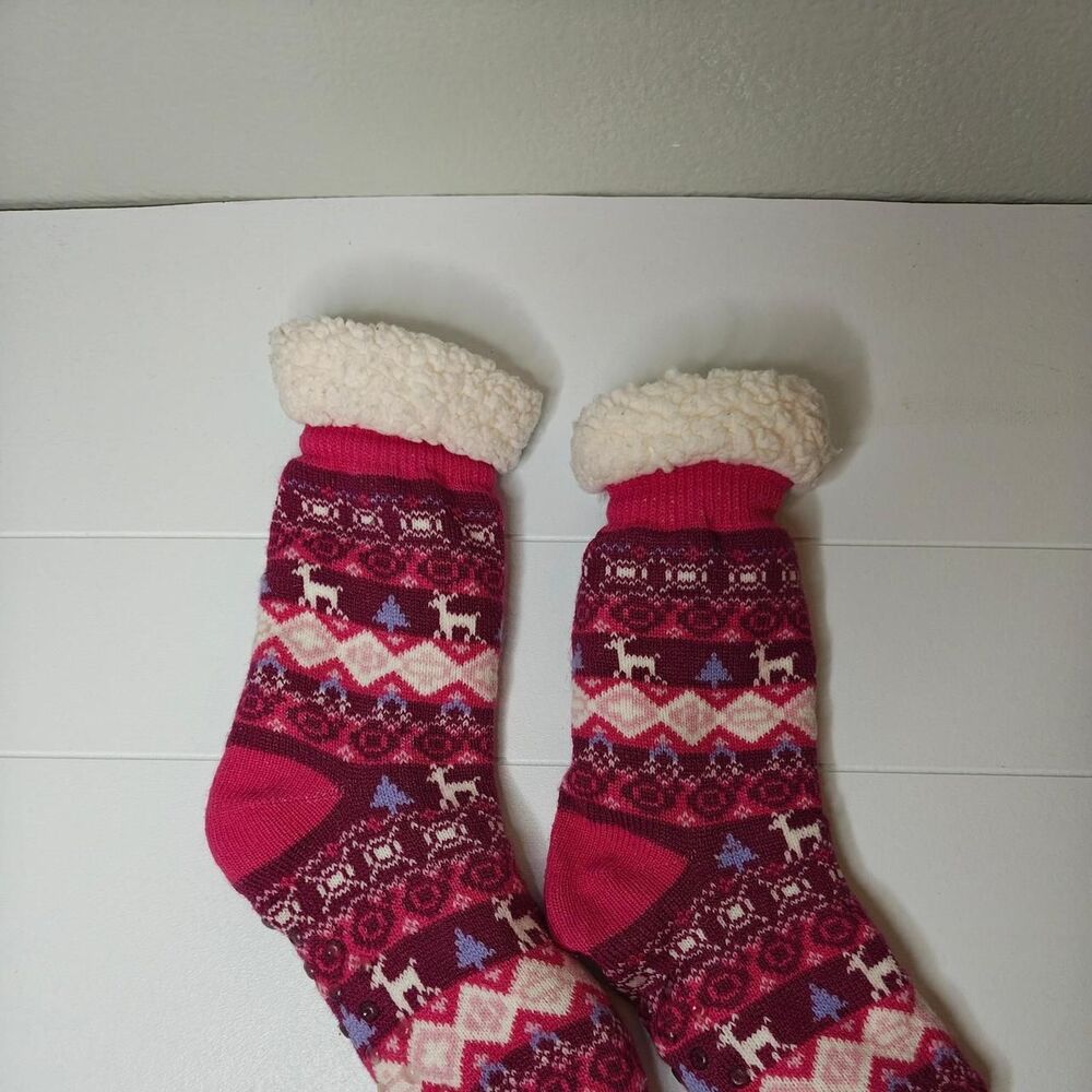 Women's Pink and Burgundy non slip Socks